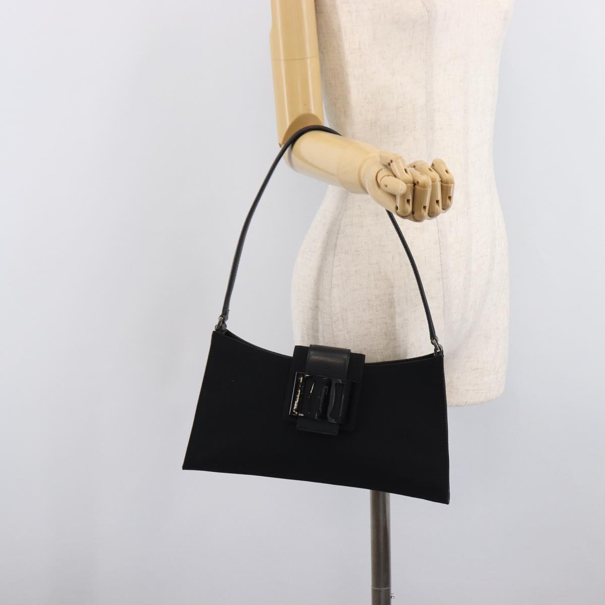 Salvatore Ferragamo Vala Shoulder Bag Canvas Black Silver Auth 215390A