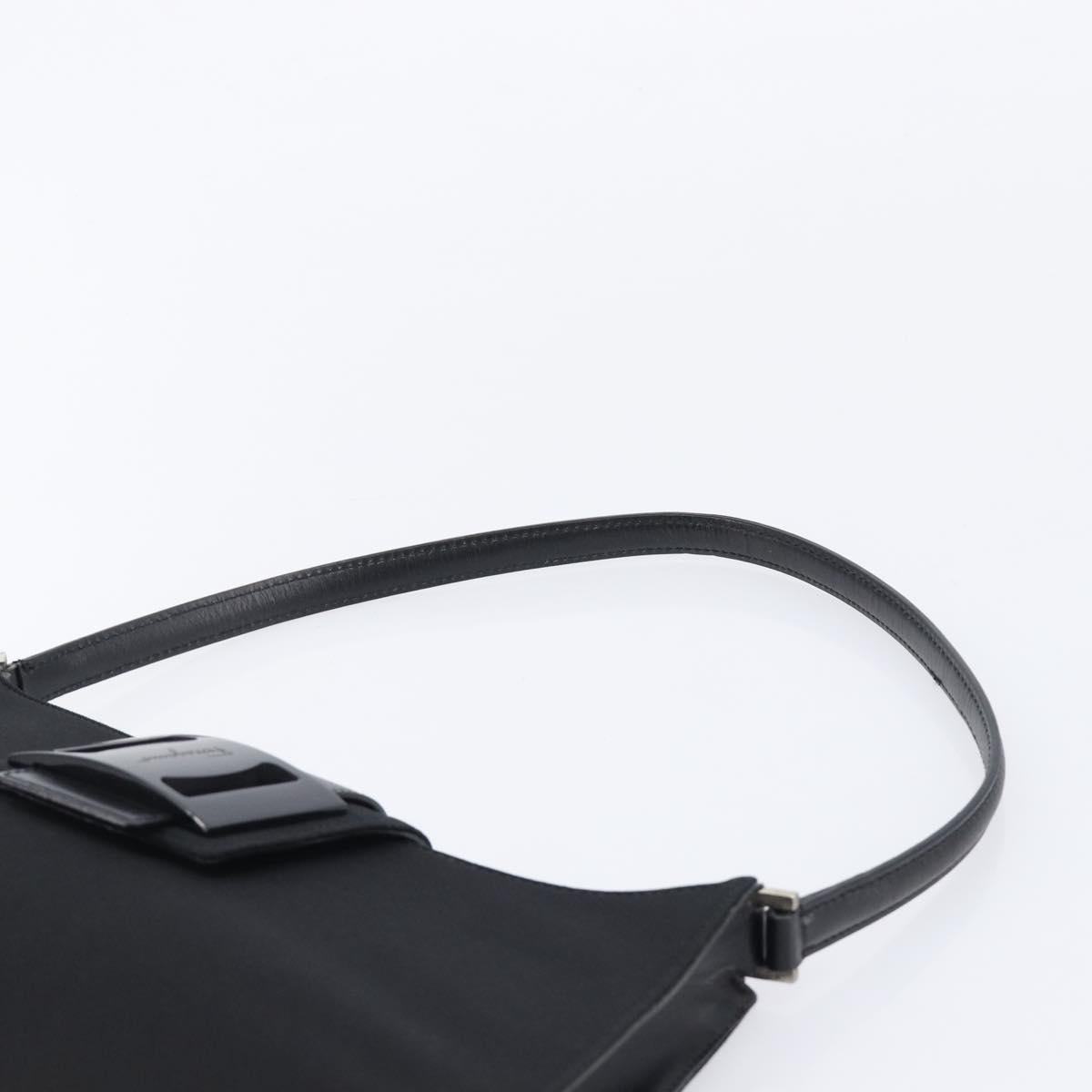 Salvatore Ferragamo Vala Shoulder Bag Canvas Black Silver Auth 215390A