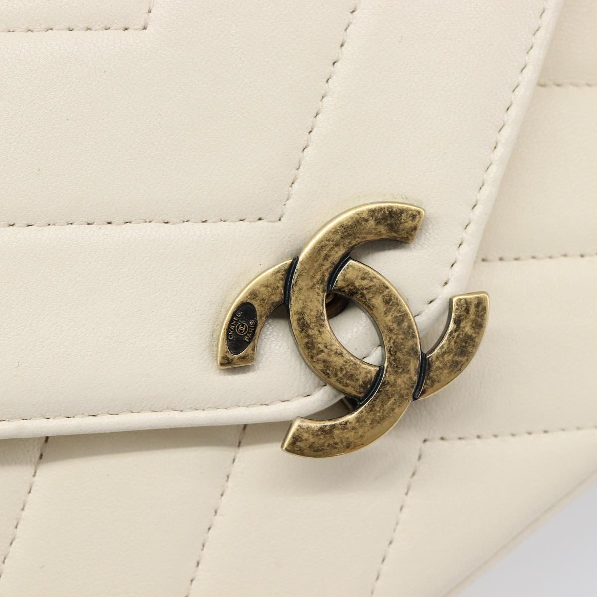 CHANEL Chain Shoulder Bag Lamb Skin Ivory CC Auth 215393V