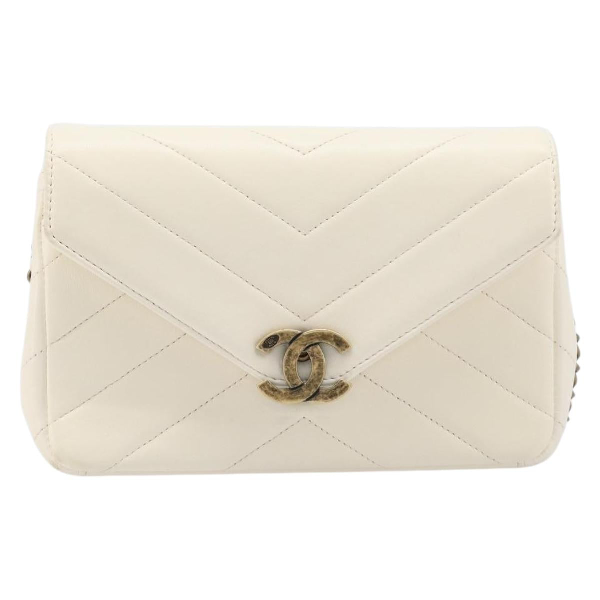 CHANEL Chain Shoulder Bag Lamb Skin Ivory CC Auth 215393V