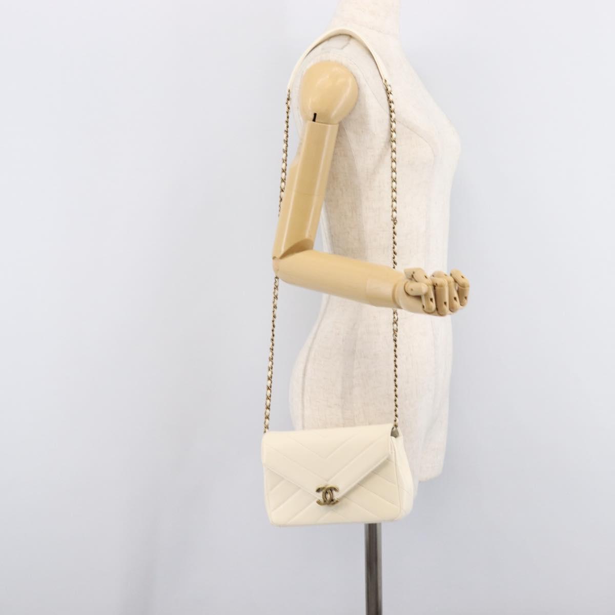 CHANEL Chain Shoulder Bag Lamb Skin Ivory CC Auth 215393V