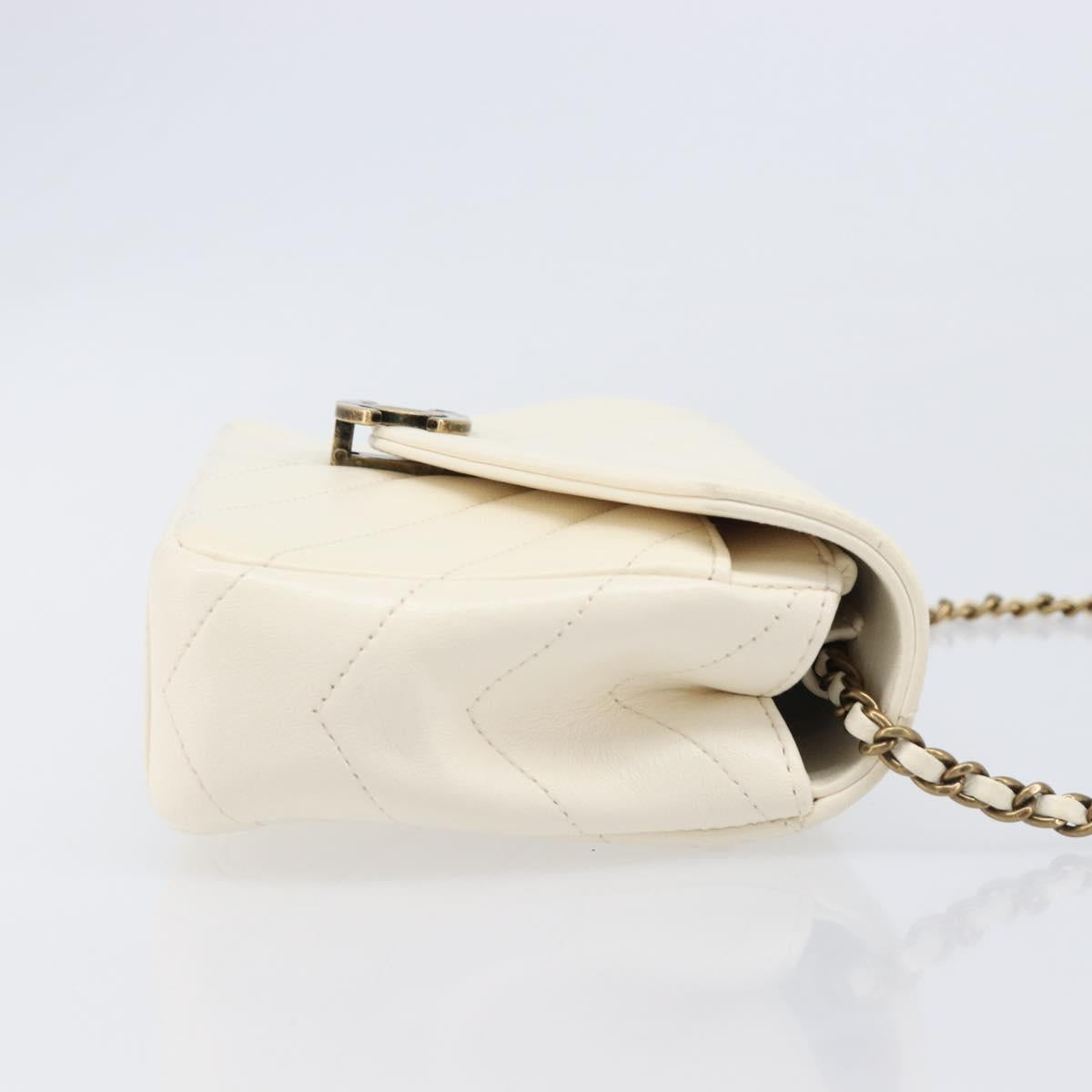 CHANEL Chain Shoulder Bag Lamb Skin Ivory CC Auth 215393V