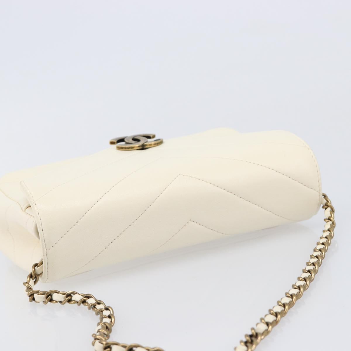 CHANEL Chain Shoulder Bag Lamb Skin Ivory CC Auth 215393V
