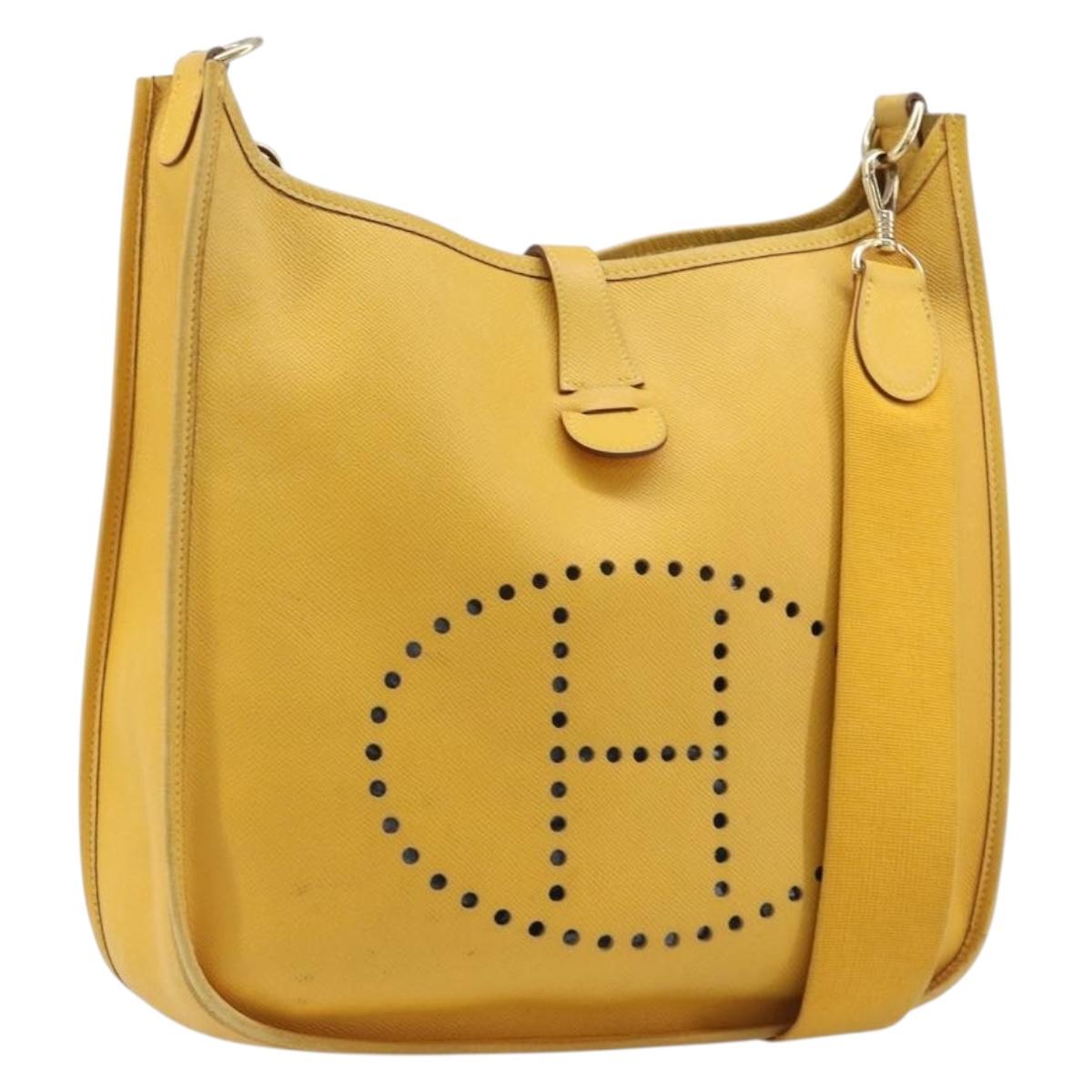 HERMES Evelyn 1PM Shoulder Bag Leather Yellow Silver Auth 215394A