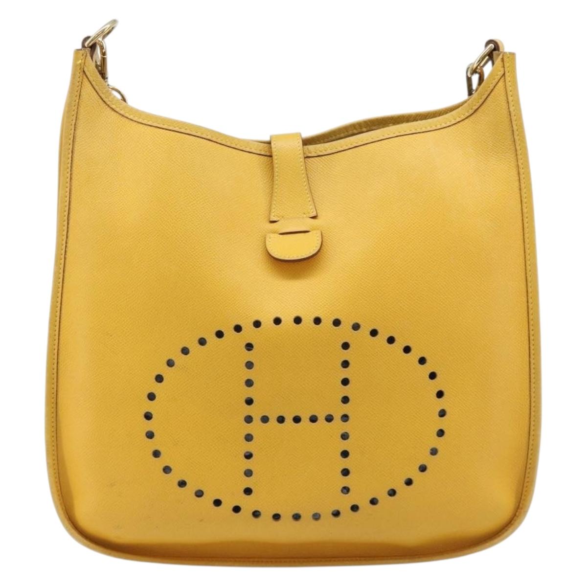 HERMES Evelyn 1PM Shoulder Bag Leather Yellow Silver Auth 215394A