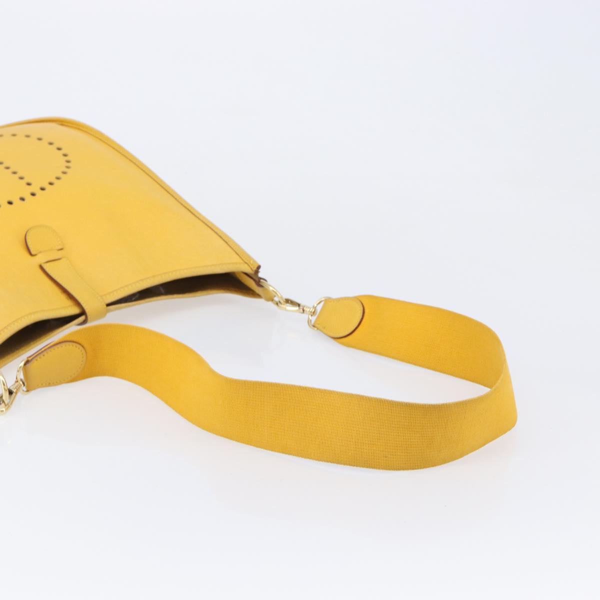 HERMES Evelyn 1PM Shoulder Bag Leather Yellow Silver Auth 215394A