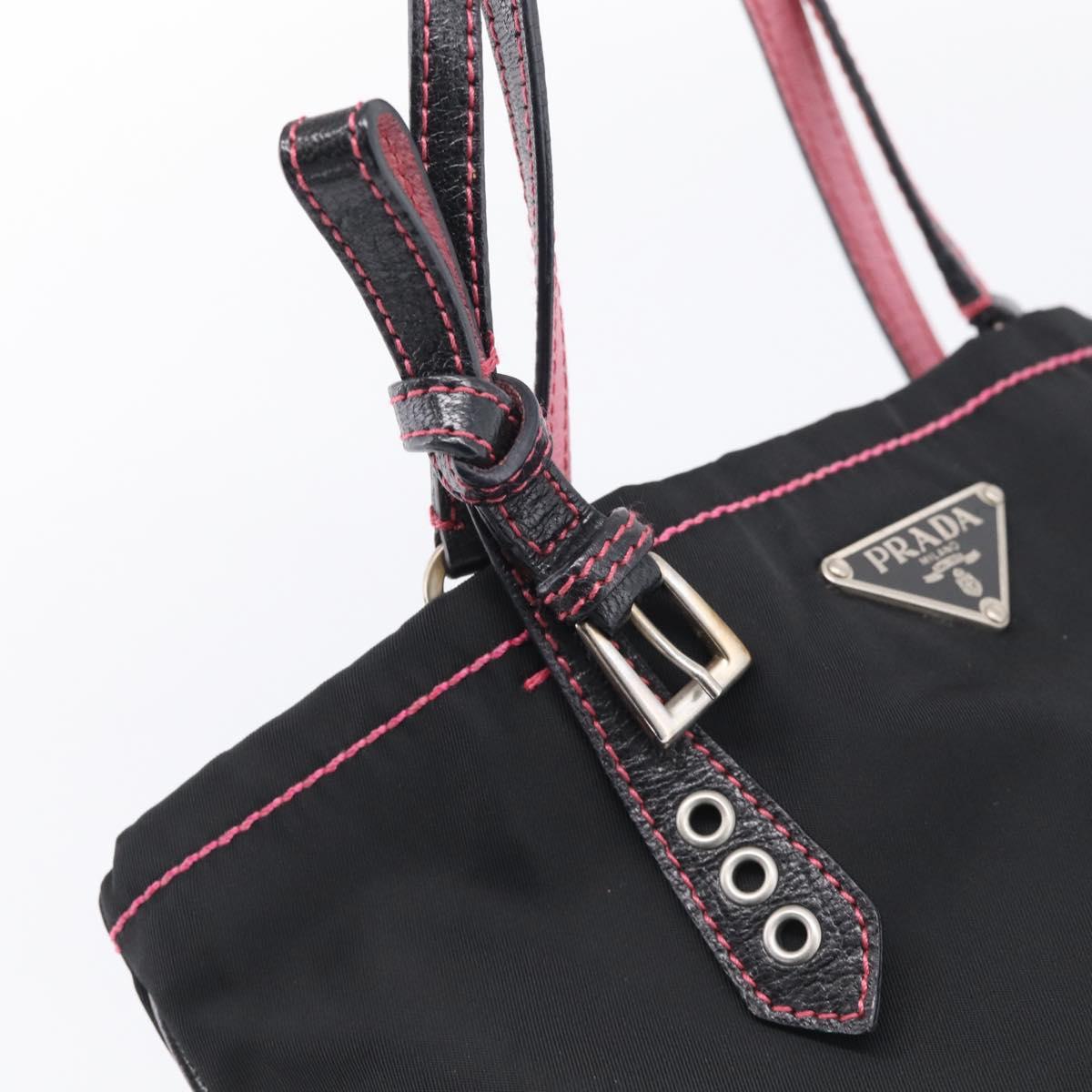 PRADA Hand Bag Nylon Black Silver Auth 215399A