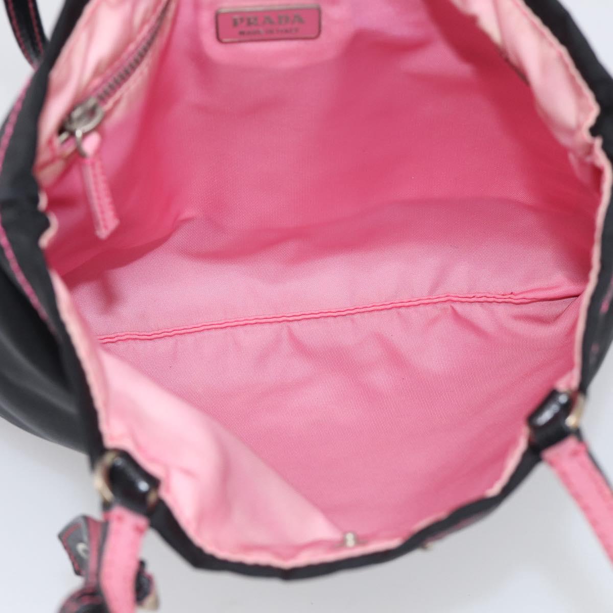 PRADA Hand Bag Nylon Black Silver Auth 215399A