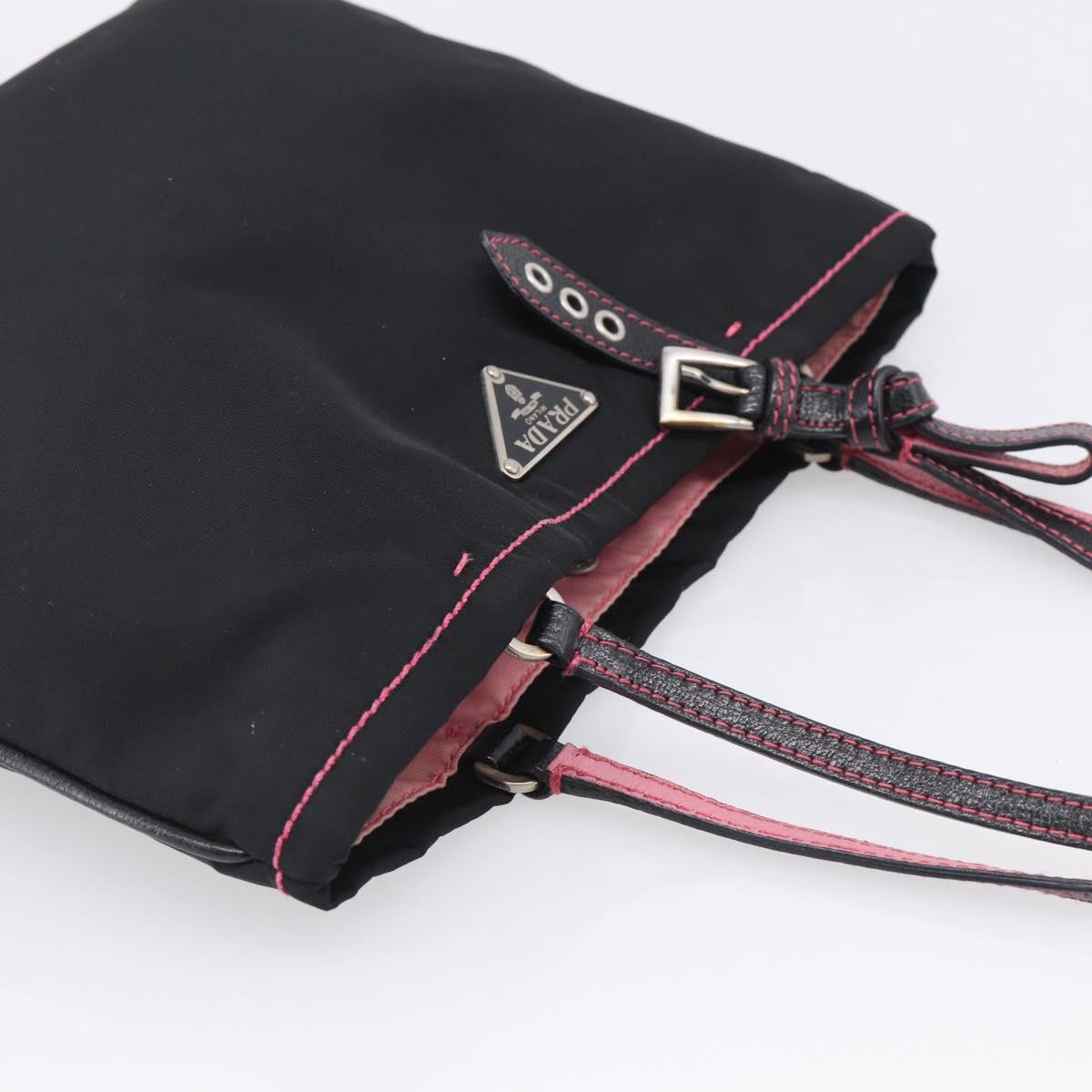 PRADA Hand Bag Nylon Black Silver Auth 215399A