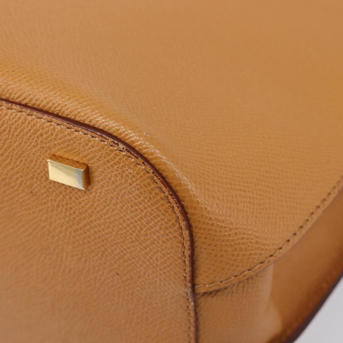 CELINE Hand Bag Leather 2way Beige Gold Auth 215400