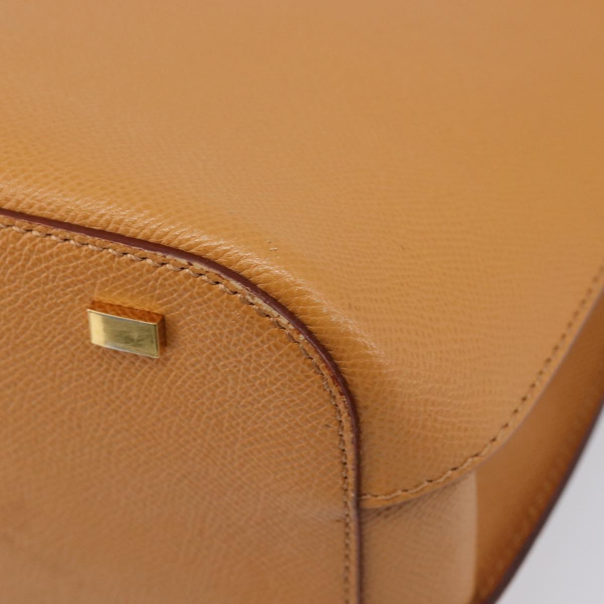 CELINE Hand Bag Leather 2way Beige Gold Auth 215400