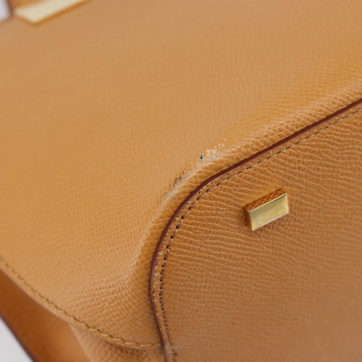 CELINE Hand Bag Leather 2way Beige Gold Auth 215400
