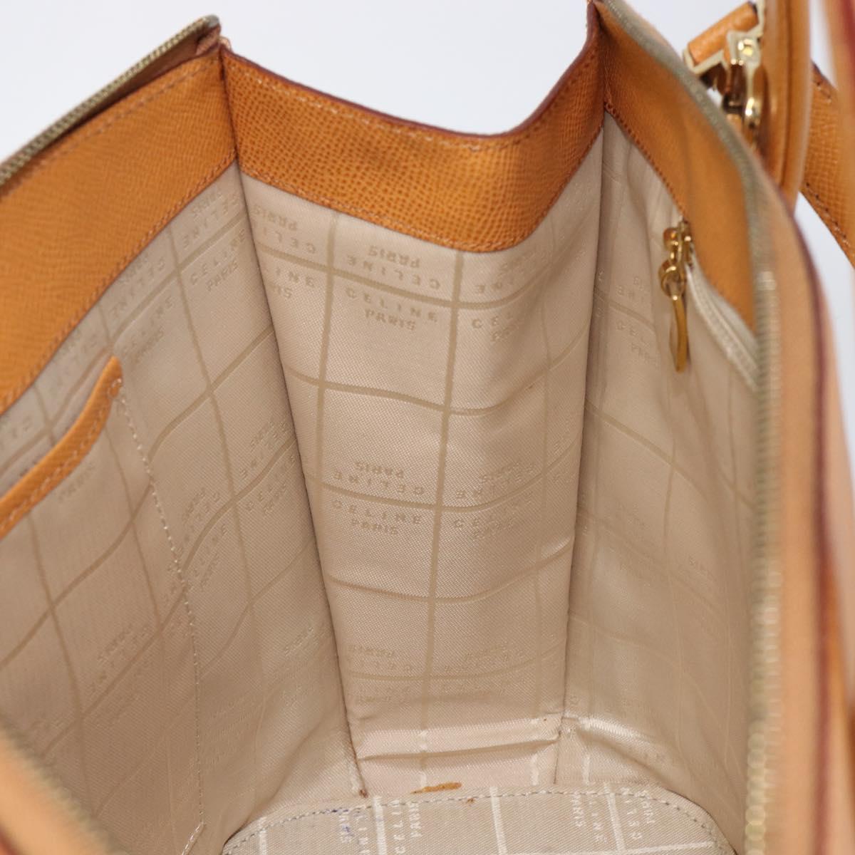 CELINE Hand Bag Leather 2way Beige Gold Auth 215400