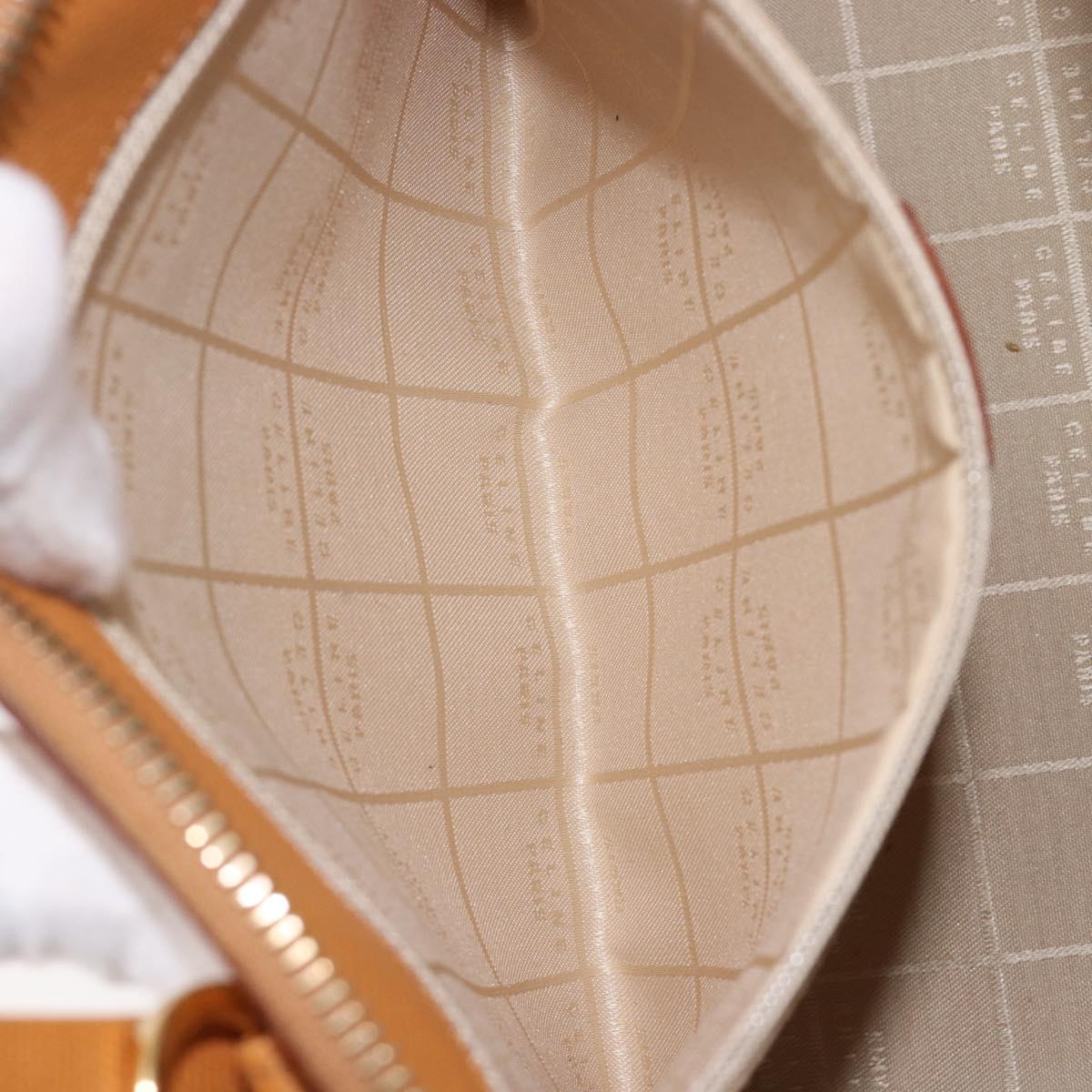 CELINE Hand Bag Leather 2way Beige Gold Auth 215400