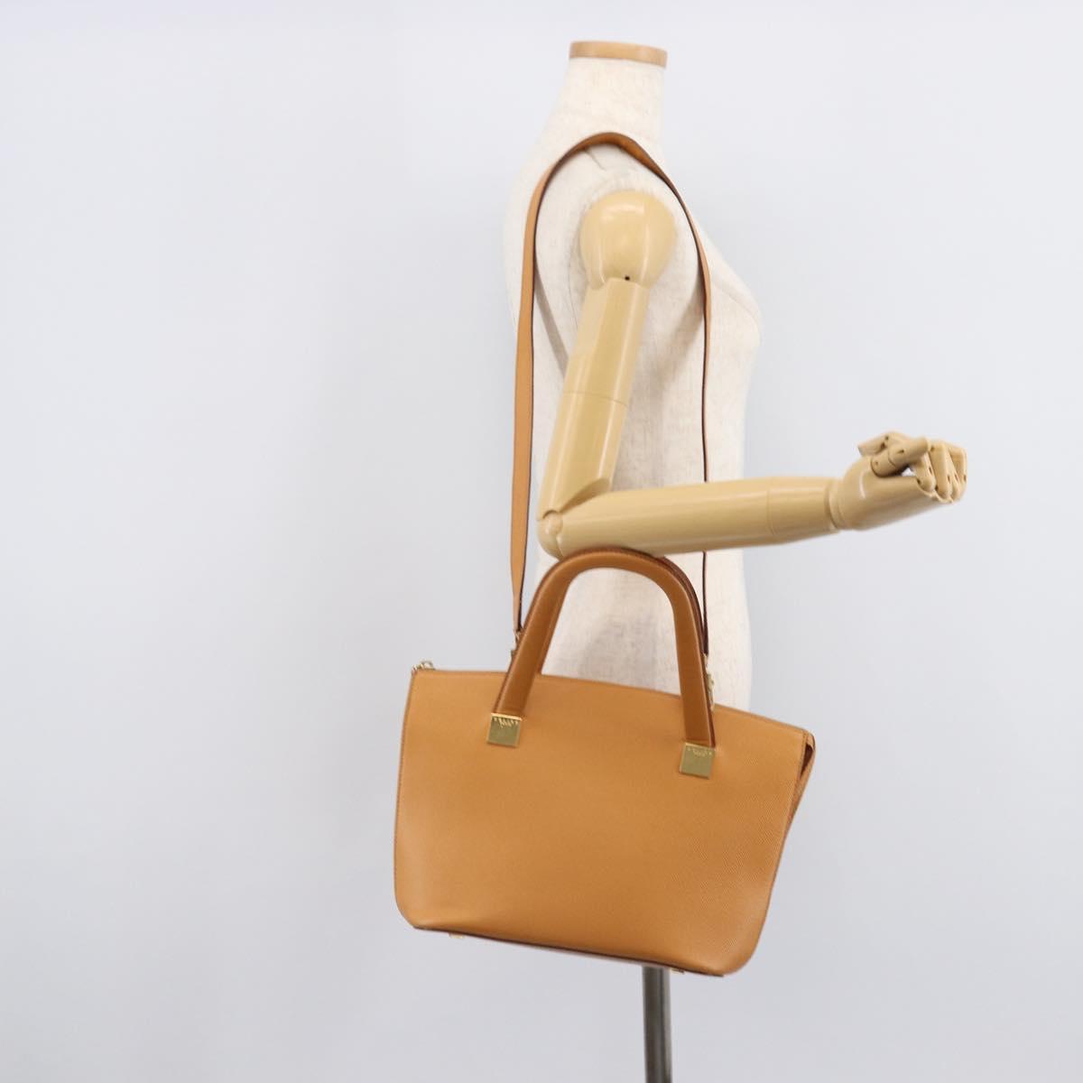 CELINE Hand Bag Leather 2way Beige Gold Auth 215400