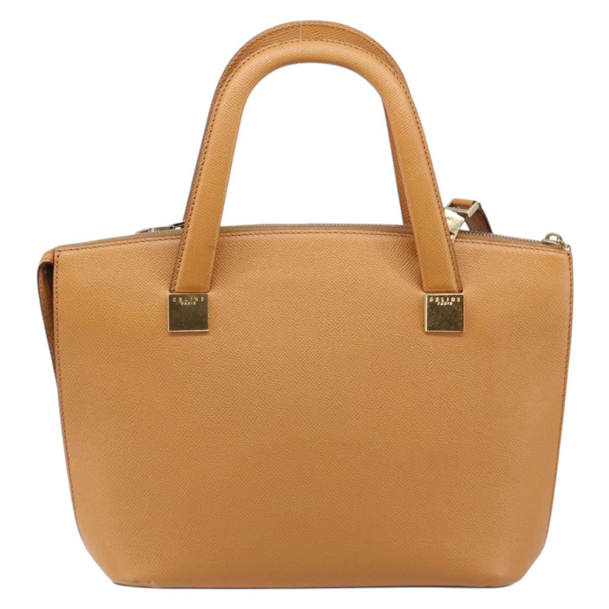 CELINE Hand Bag Leather 2way Beige Gold Auth 215400