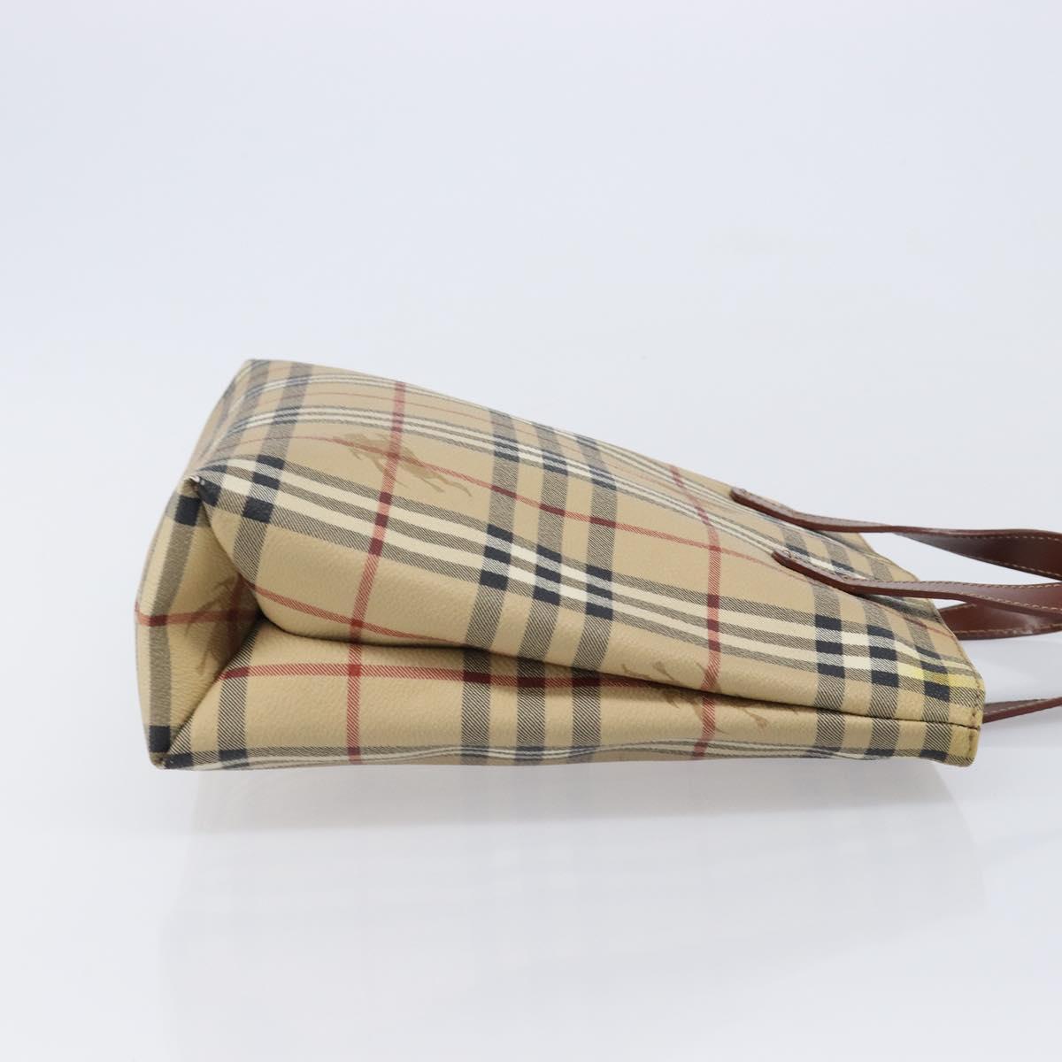 BURBERRY Nova Check Hand Bag PVC Beige Gold Auth 215413
