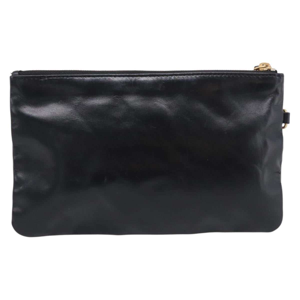 CHANEL COCO Mark Pouch Leather Black Gold CC Auth 215419A