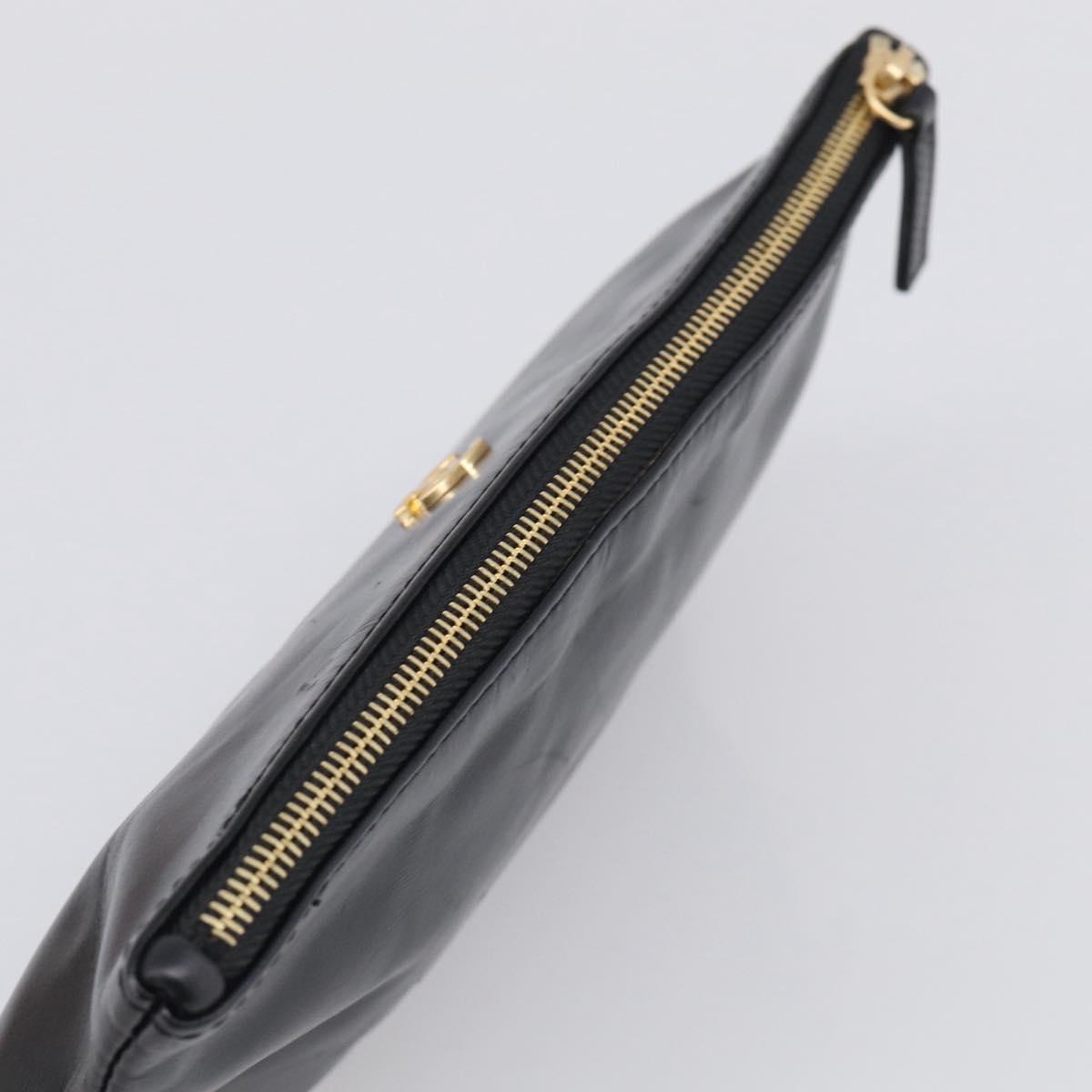 CHANEL COCO Mark Pouch Leather Black Gold CC Auth 215419A