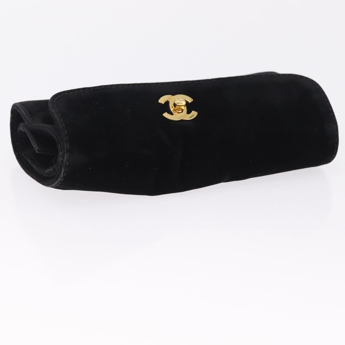 CHANEL Cosmetic Pouch Velor Black Gold CC Auth 215421A