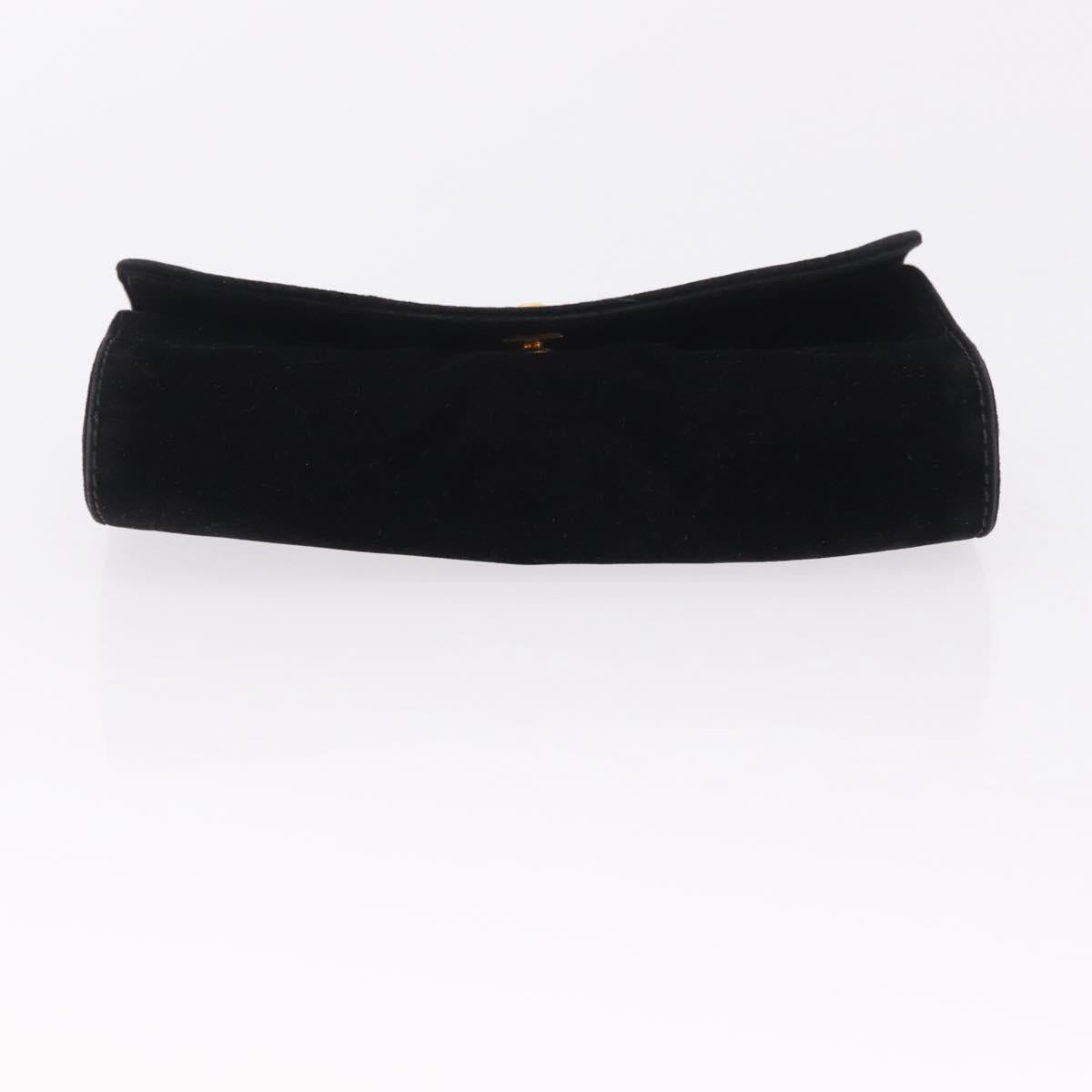 CHANEL Cosmetic Pouch Velor Black Gold CC Auth 215421A