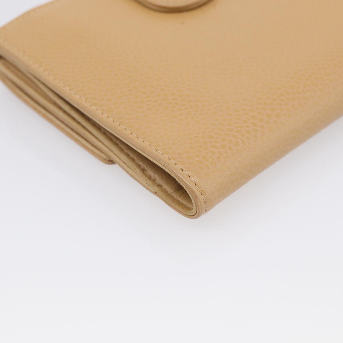 CHANEL Wallet Caviar Skin Beige Gold CC Auth 215436