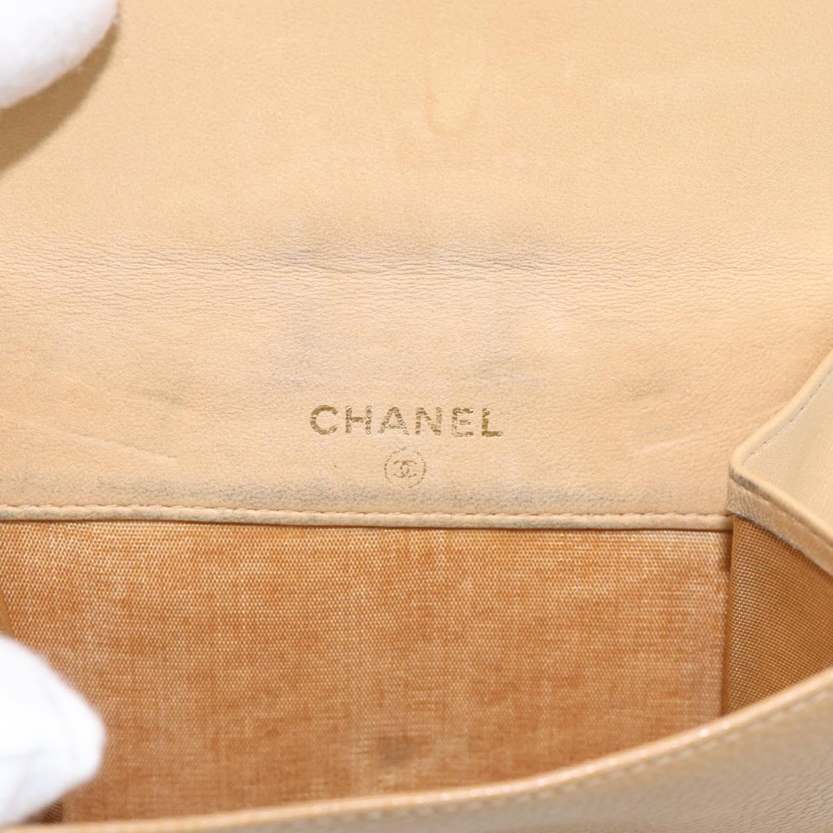 CHANEL Wallet Caviar Skin Beige Gold CC Auth 215436