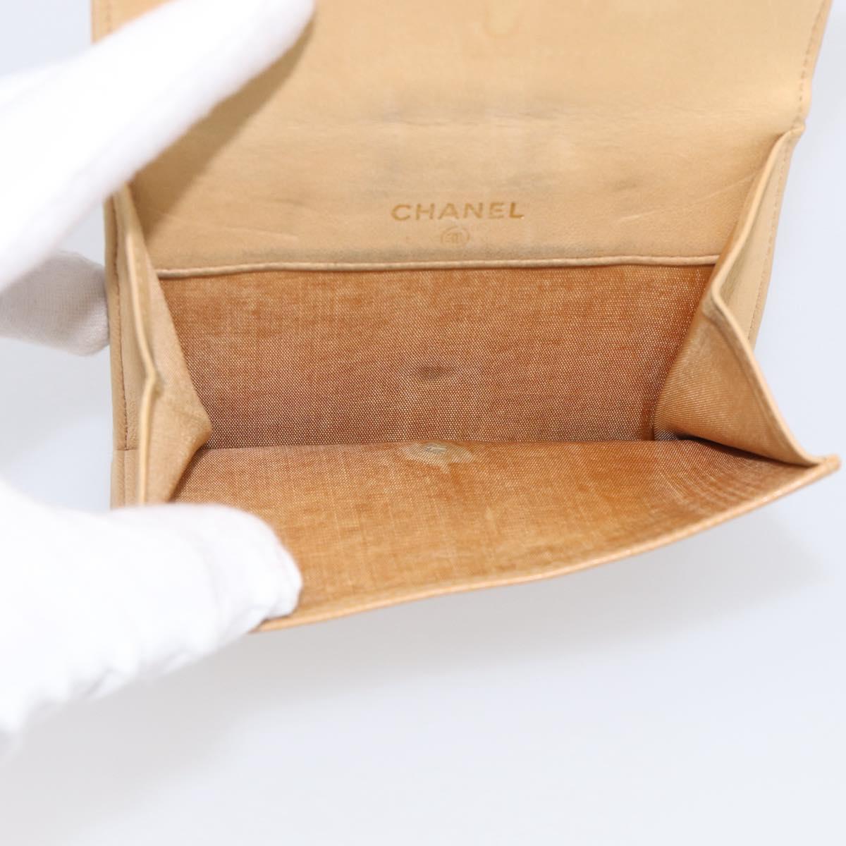 CHANEL Wallet Caviar Skin Beige Gold CC Auth 215436