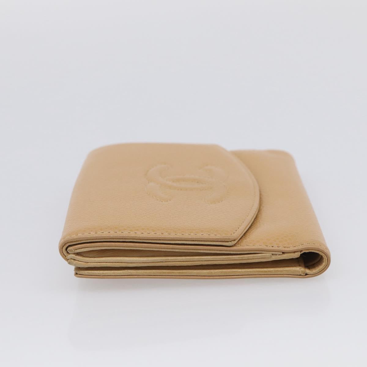 CHANEL Wallet Caviar Skin Beige Gold CC Auth 215436