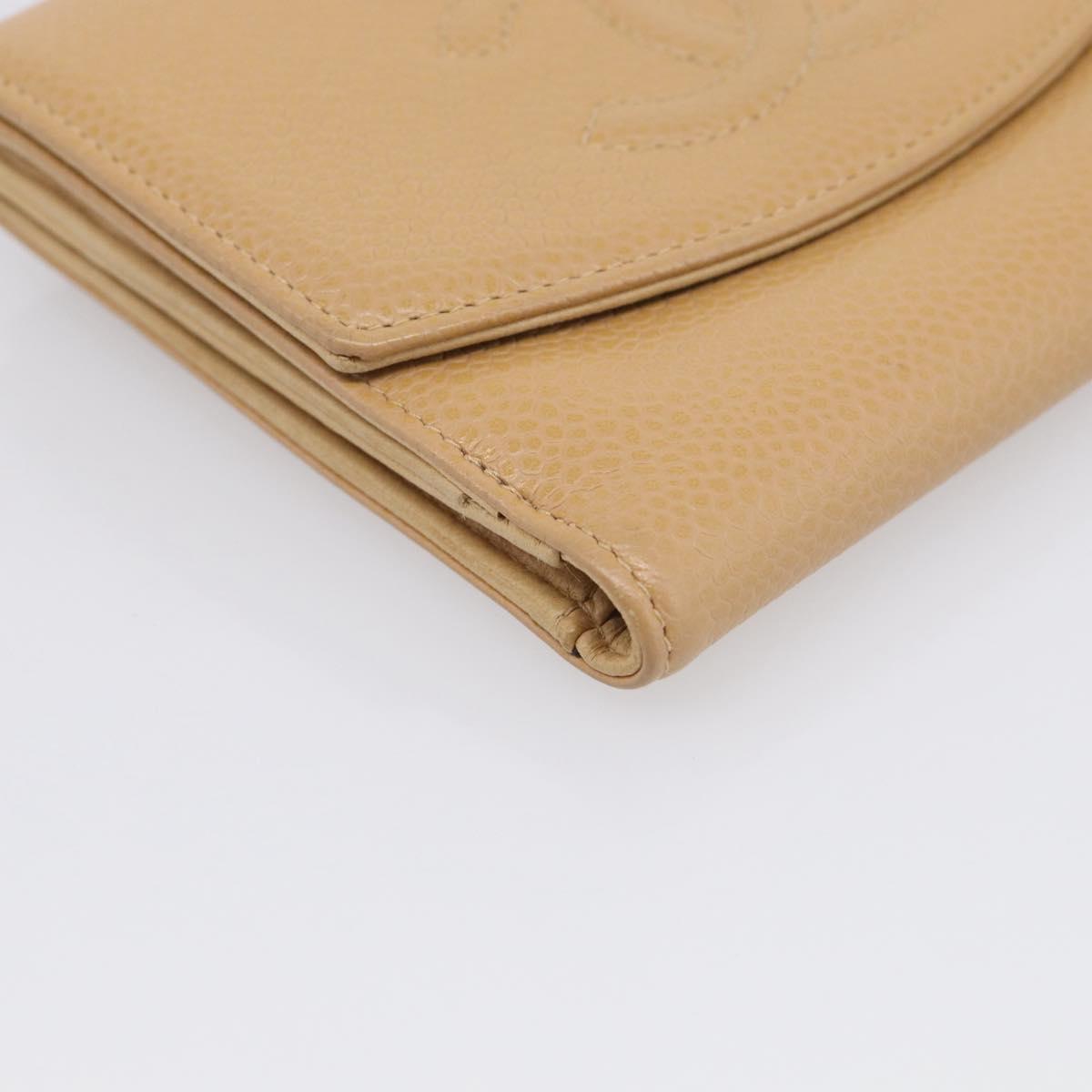 CHANEL Wallet Caviar Skin Beige Gold CC Auth 215436