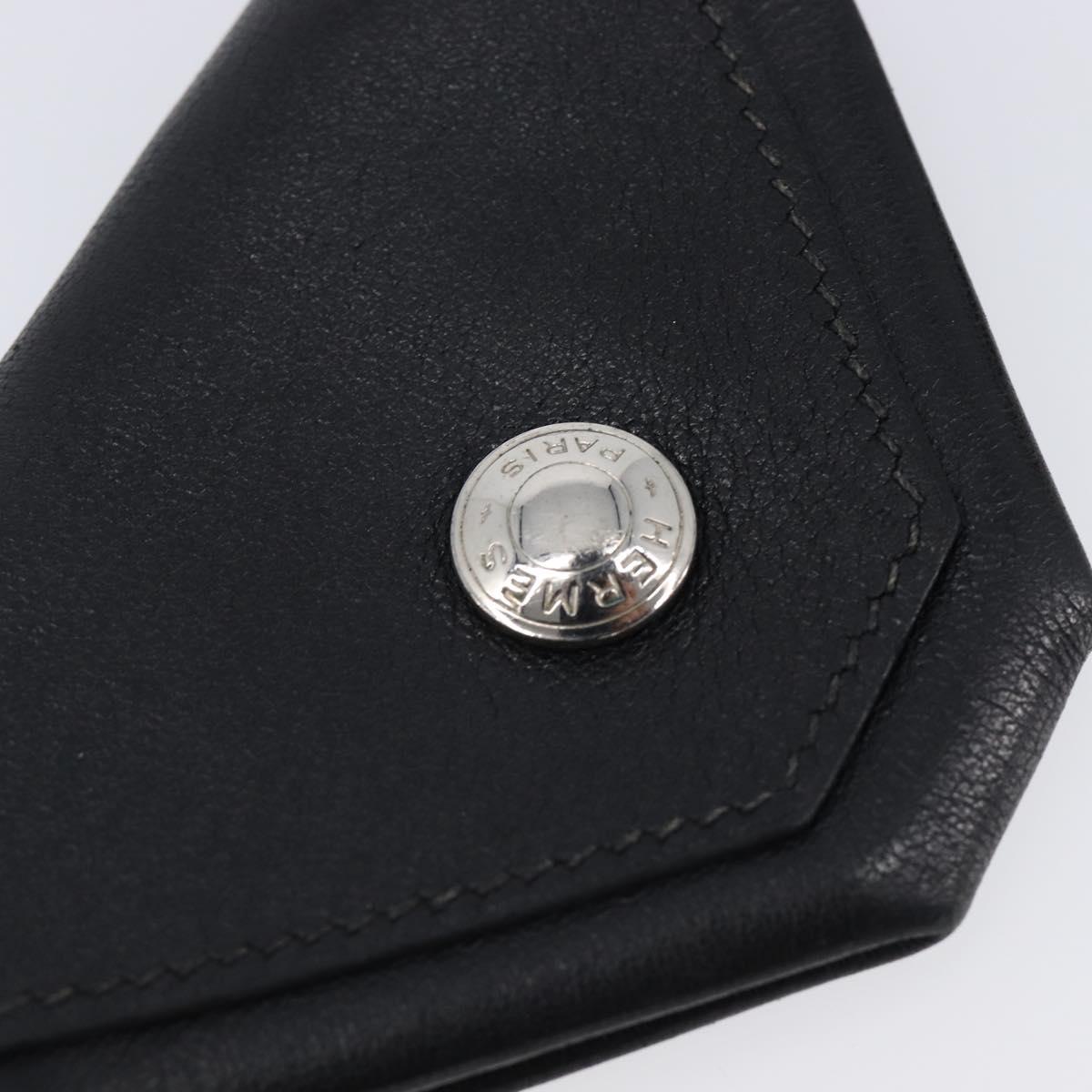 HERMES Revan Cattle Coin Purse Leather Black Silver Auth 215443A
