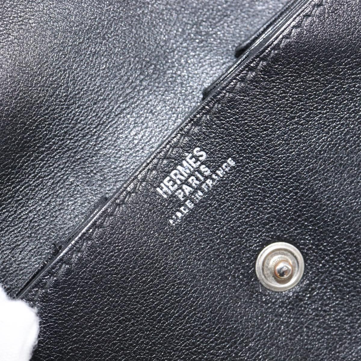 HERMES Revan Cattle Coin Purse Leather Black Silver Auth 215443A