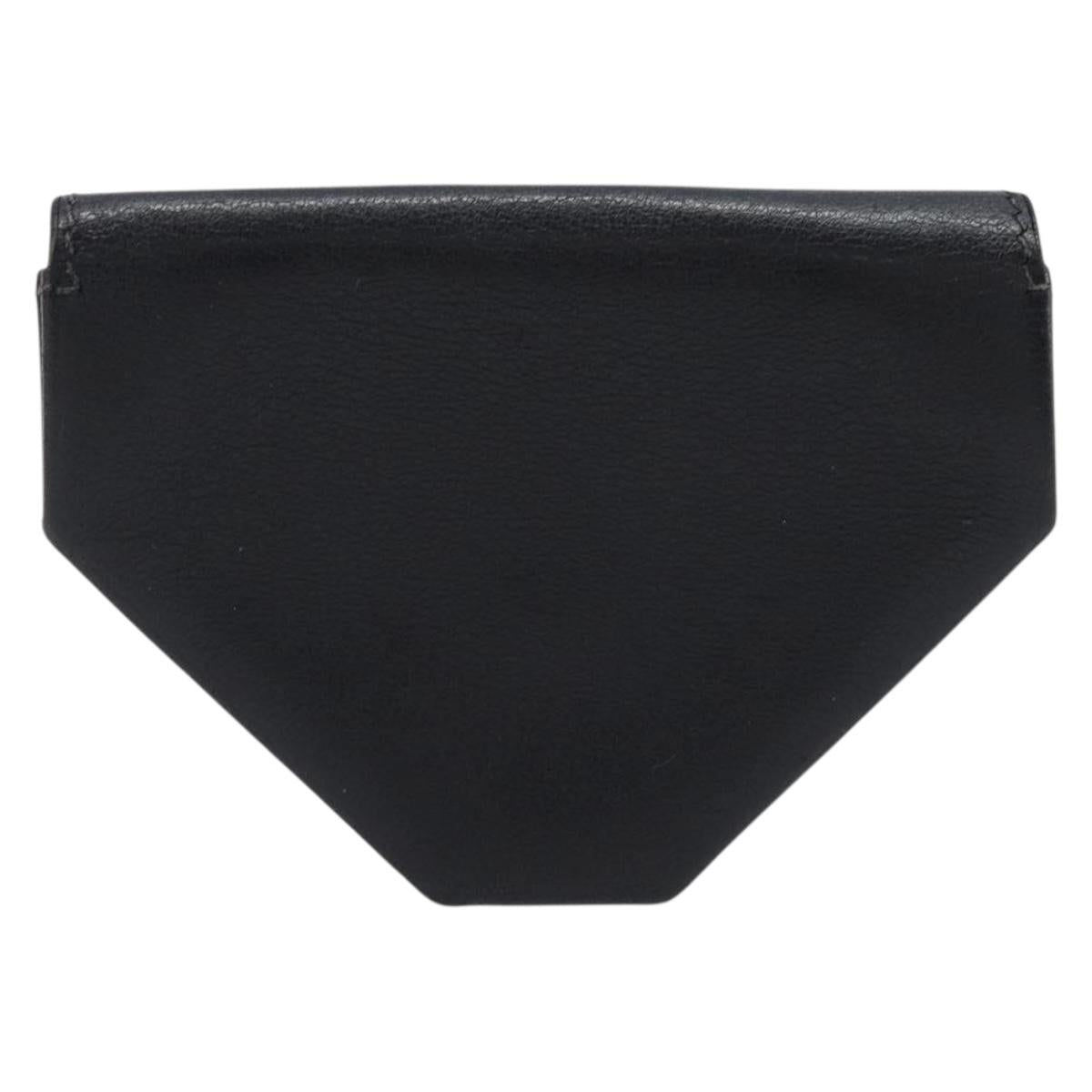 HERMES Revan Cattle Coin Purse Leather Black Silver Auth 215443A