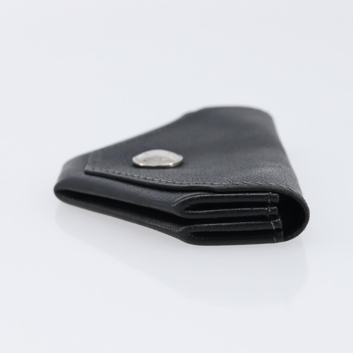 HERMES Revan Cattle Coin Purse Leather Black Silver Auth 215443A