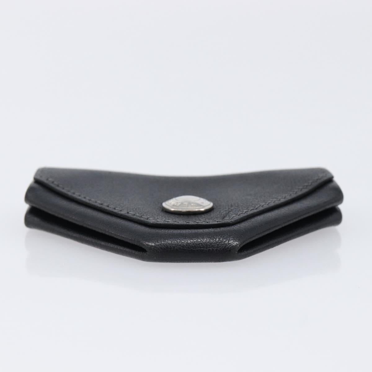 HERMES Revan Cattle Coin Purse Leather Black Silver Auth 215443A