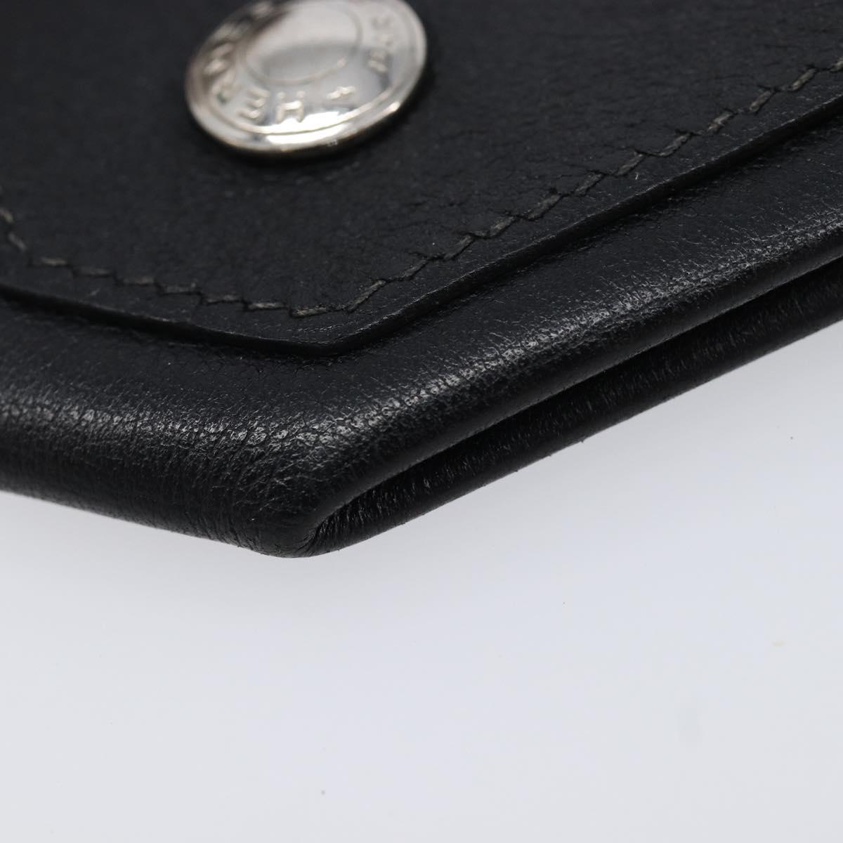 HERMES Revan Cattle Coin Purse Leather Black Silver Auth 215443A