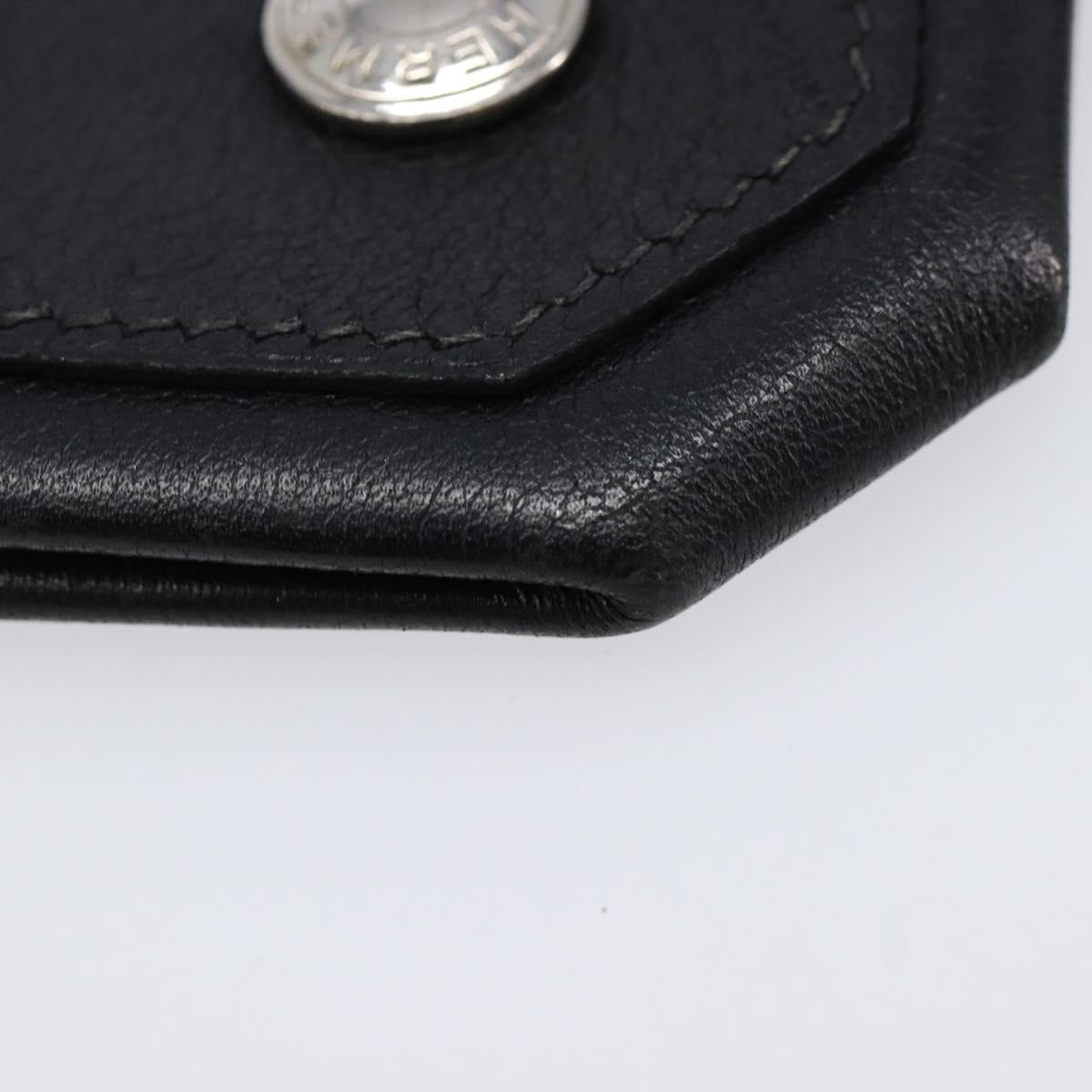 HERMES Revan Cattle Coin Purse Leather Black Silver Auth 215443A