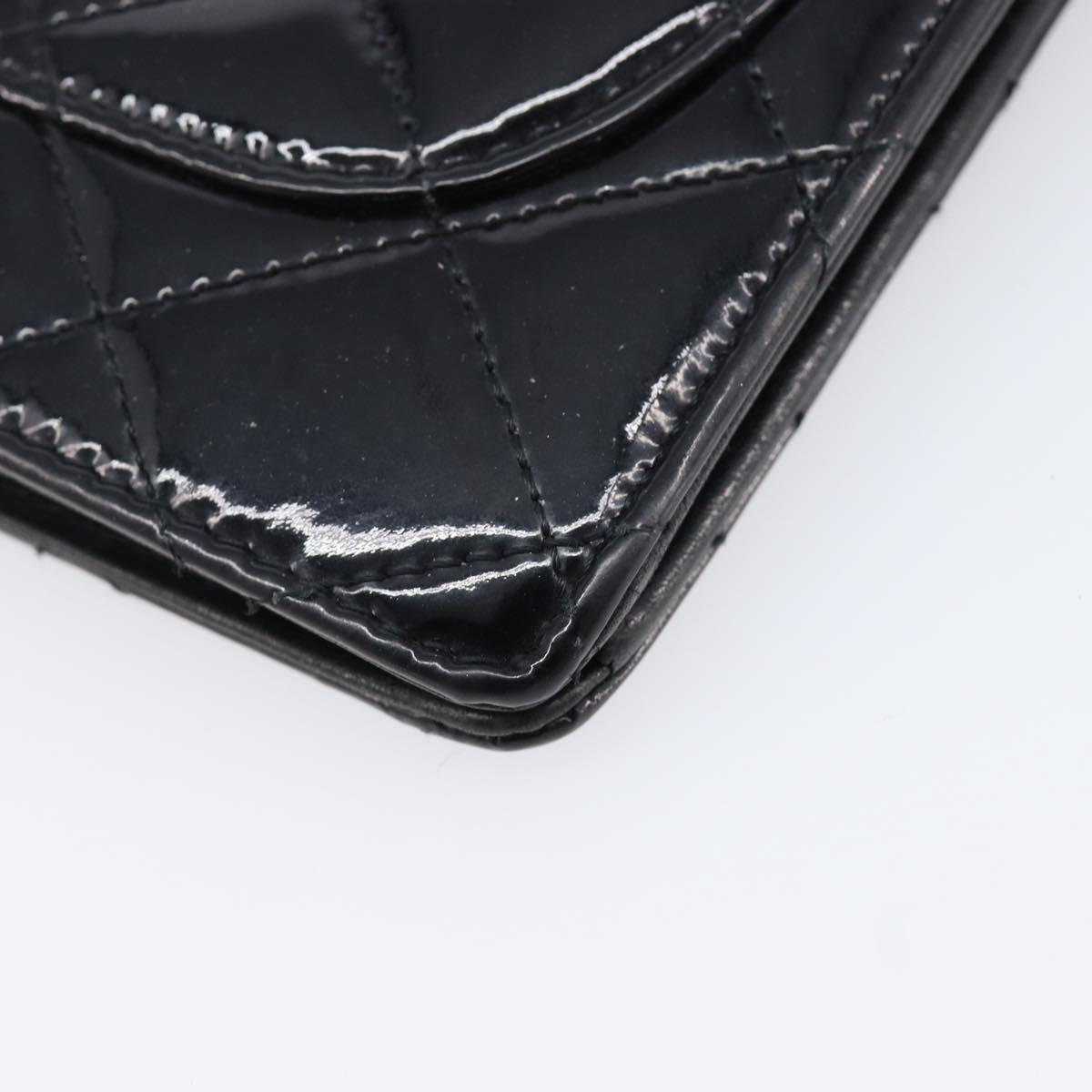 CHANEL Matelasse Long Wallet Patent leather Black Silver CC Auth 215444
