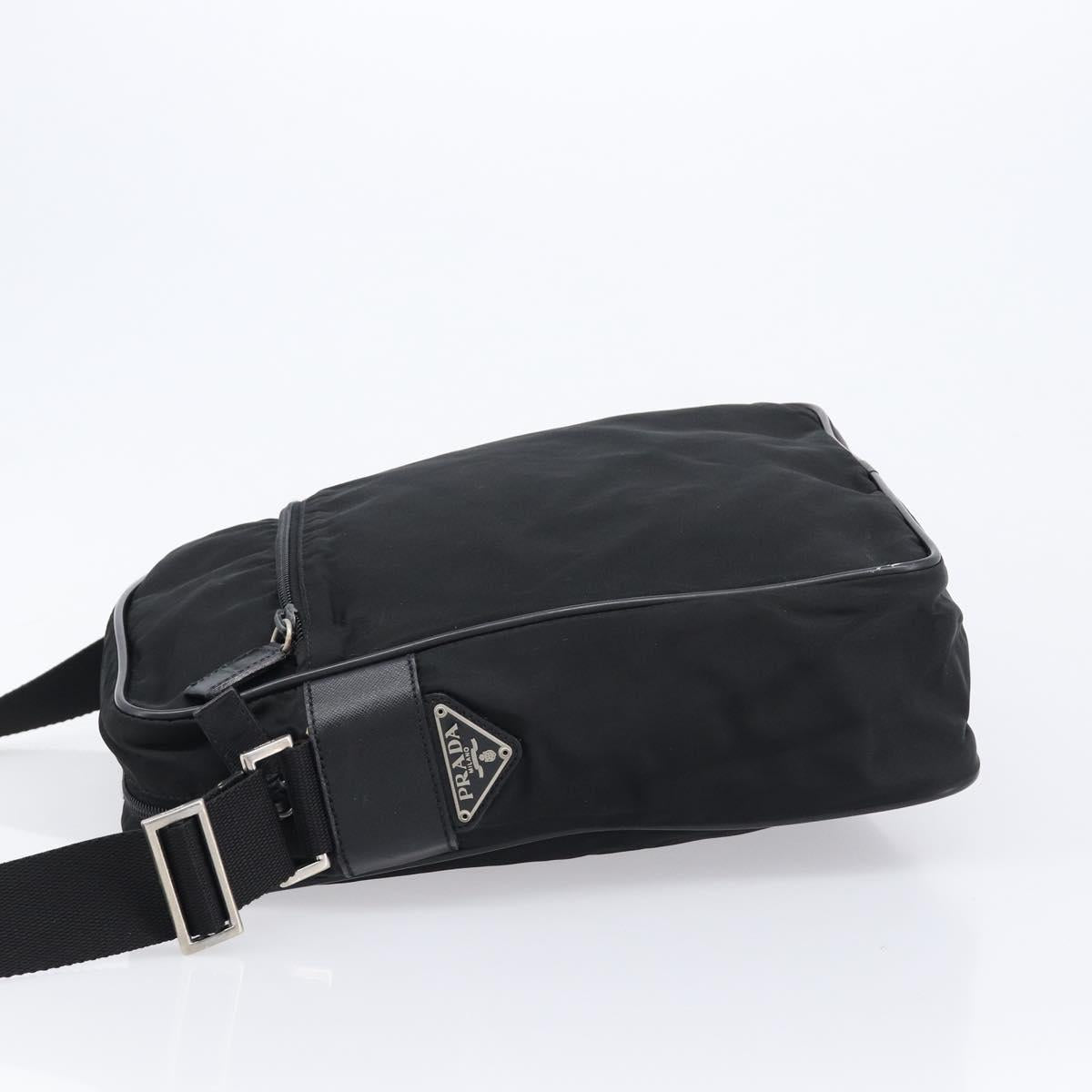 PRADA Shoulder Bag Nylon Black Silver Auth 215517A