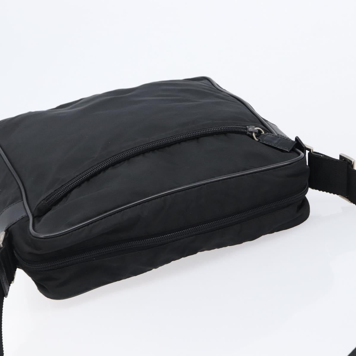 PRADA Shoulder Bag Nylon Black Silver Auth 215517A