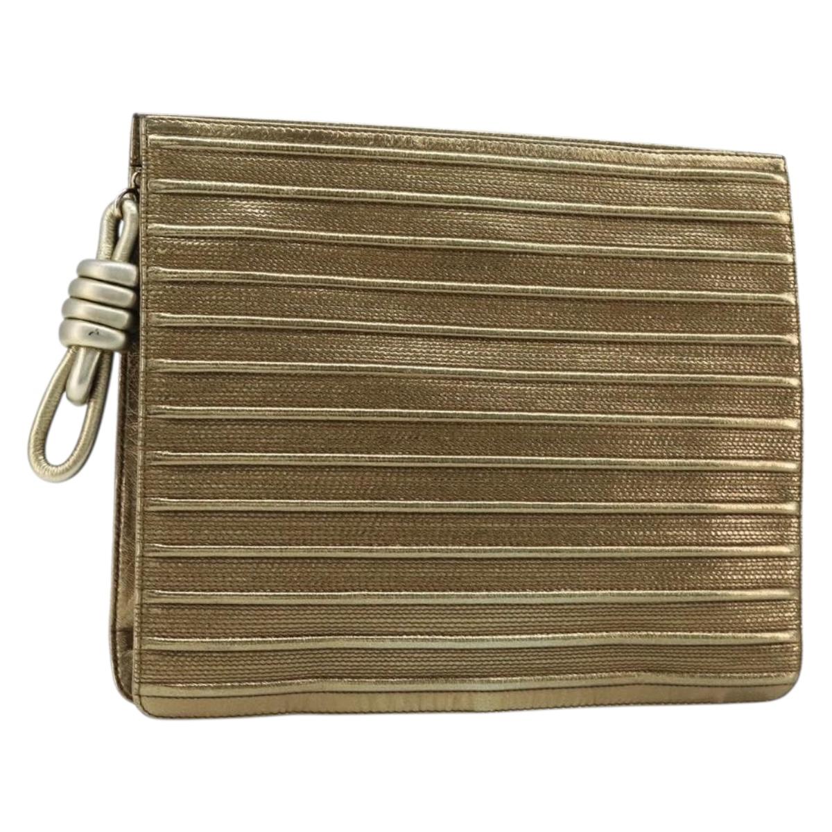 LOEWE Clutch Bag Leather Gold Auth 215518