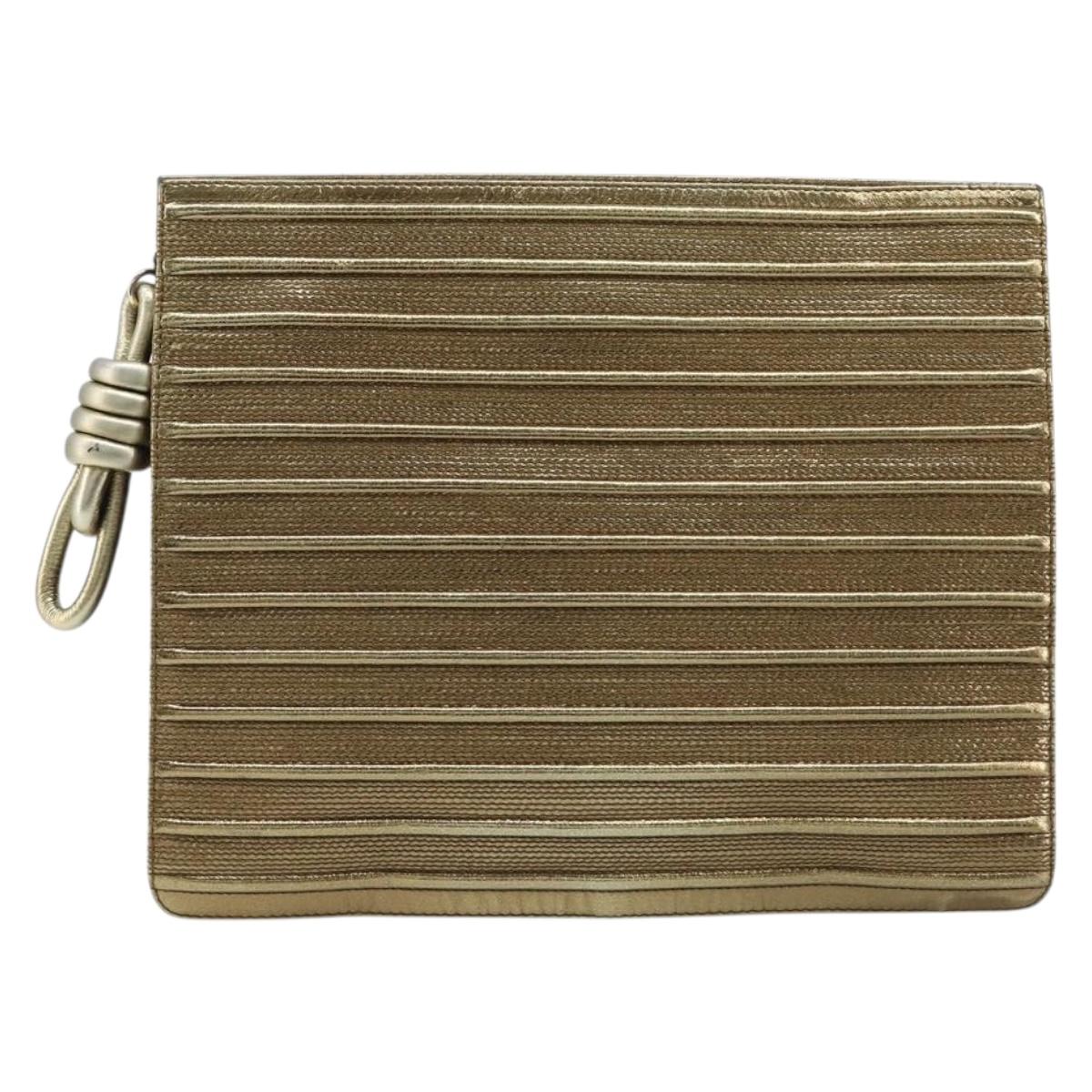 LOEWE Clutch Bag Leather Gold Auth 215518
