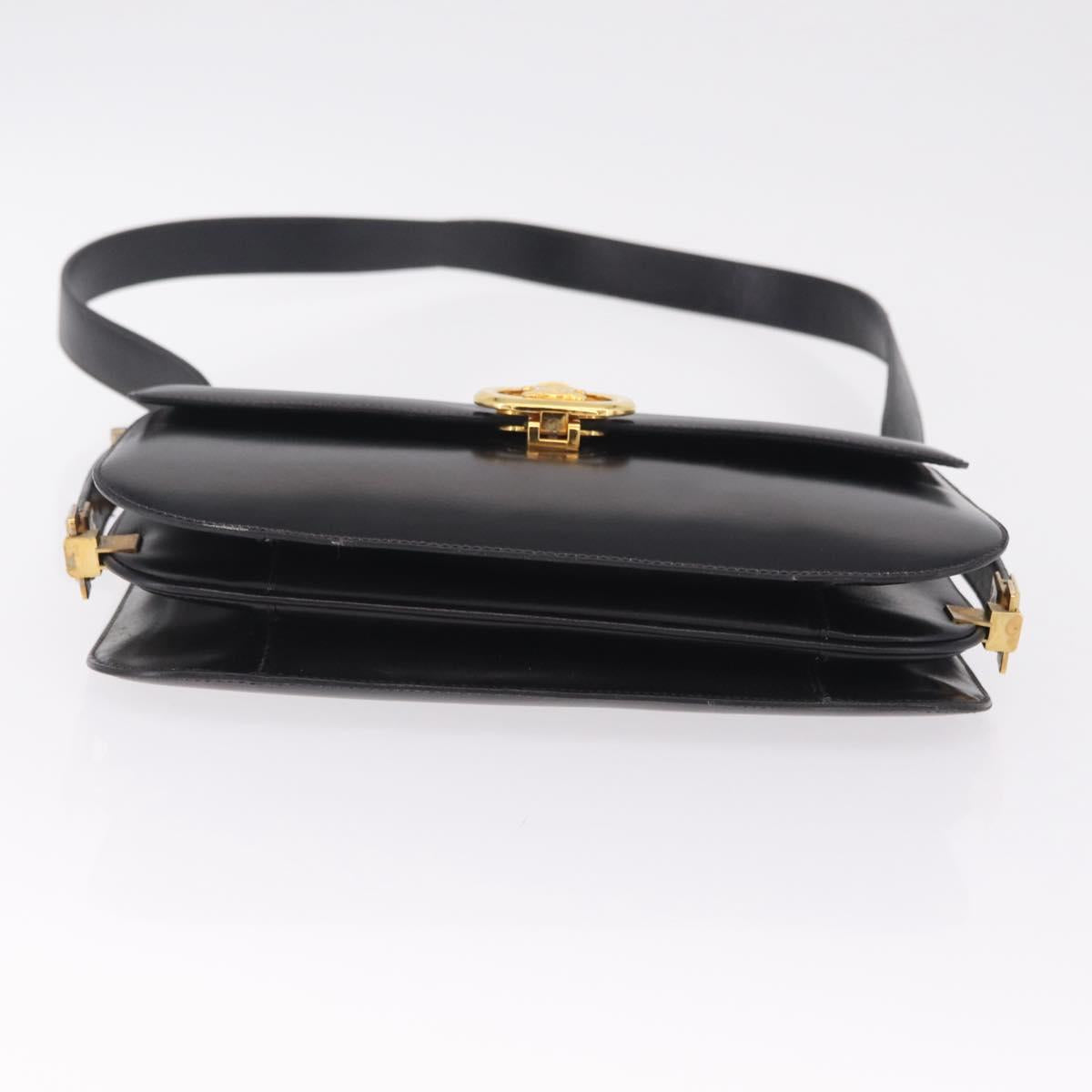 CELINE Macadam Shoulder Bag Leather Black Gold Auth 215522