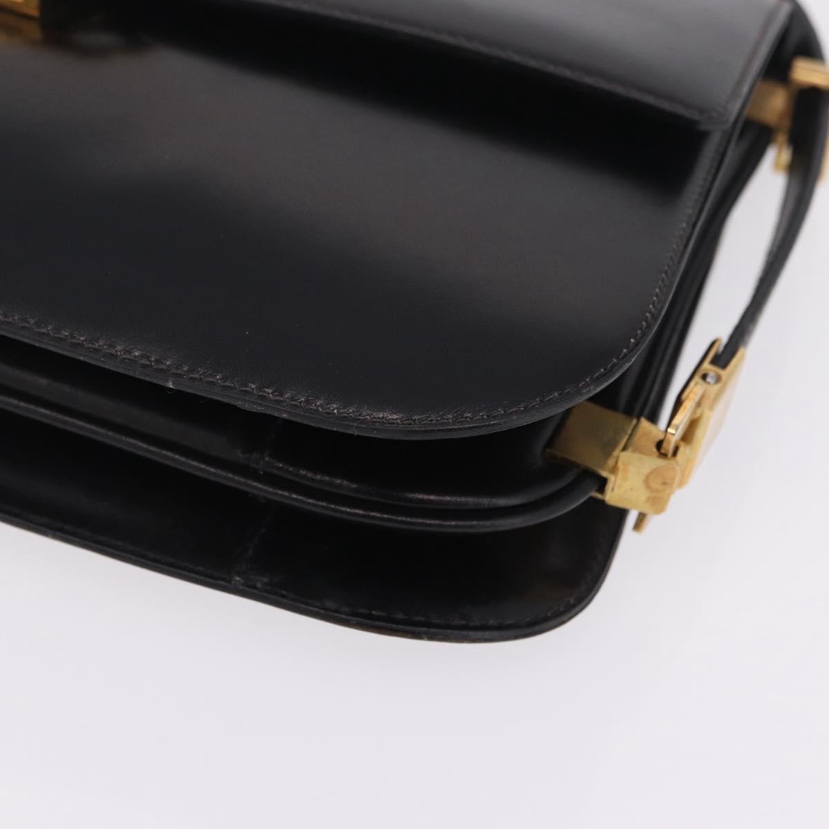 CELINE Macadam Shoulder Bag Leather Black Gold Auth 215522