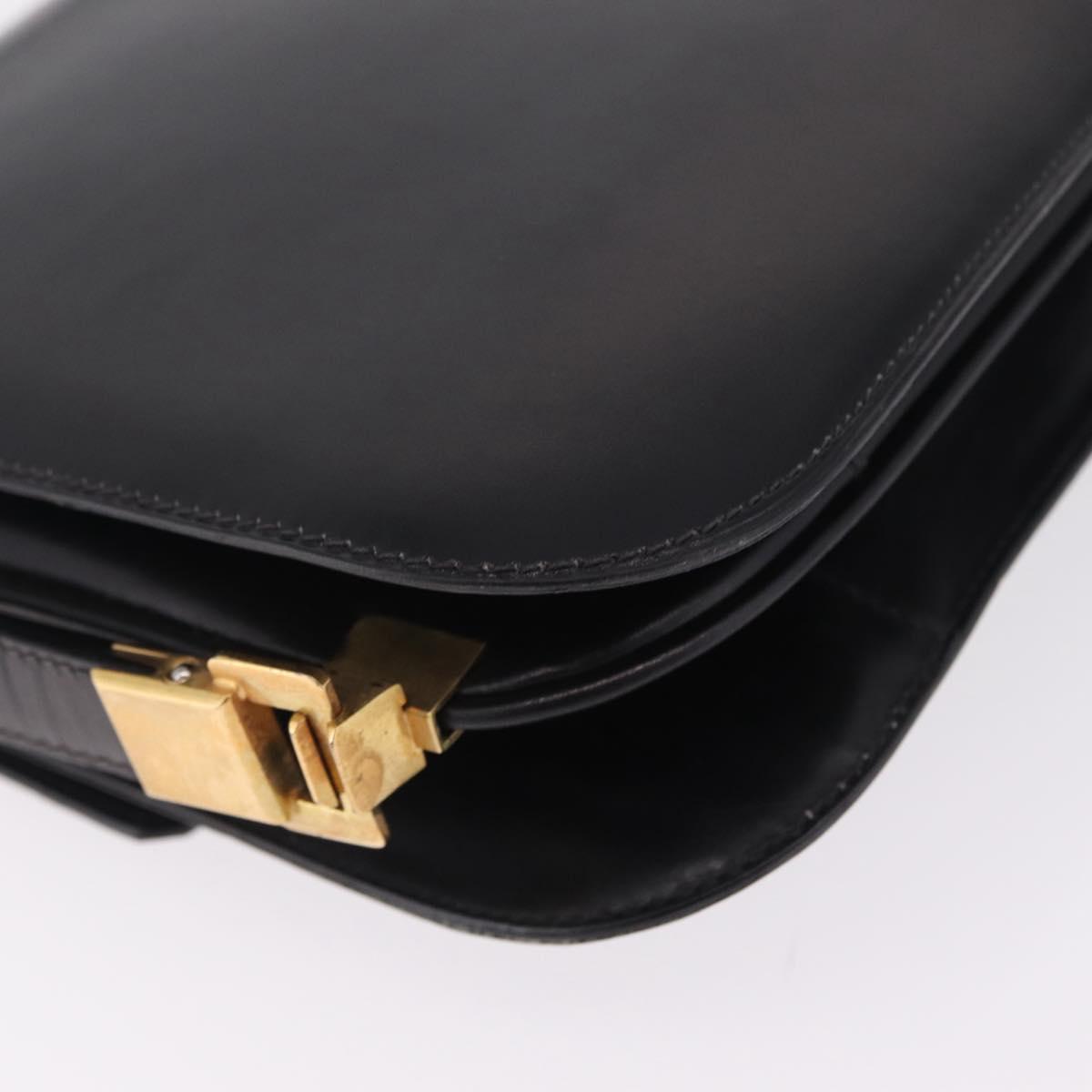 CELINE Macadam Shoulder Bag Leather Black Gold Auth 215522