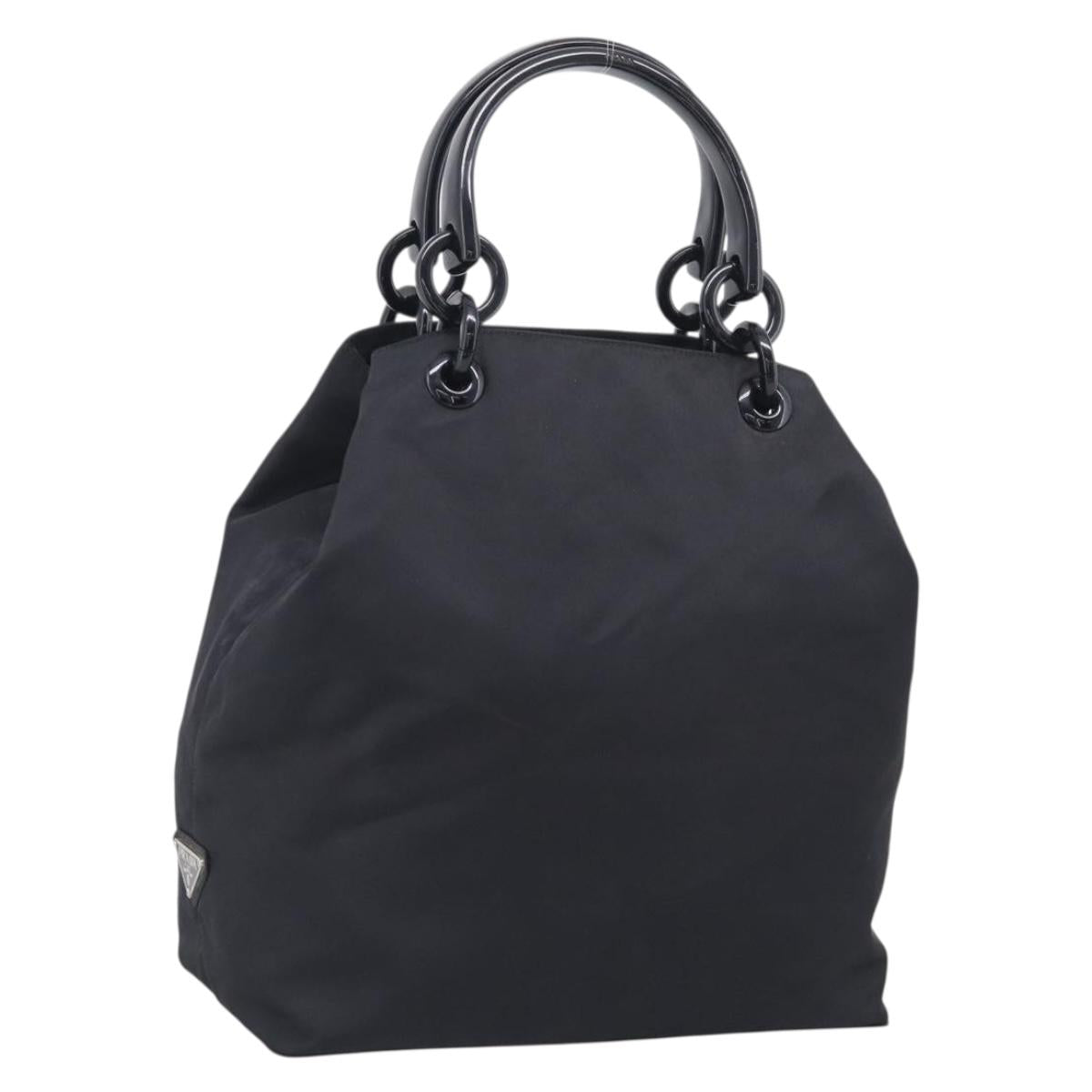 PRADA Hand Bag Nylon Black Silver Auth 215523