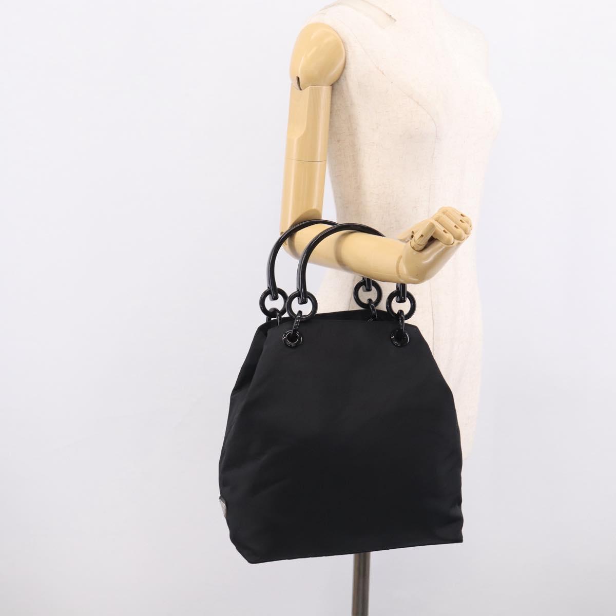 PRADA Hand Bag Nylon Black Silver Auth 215523