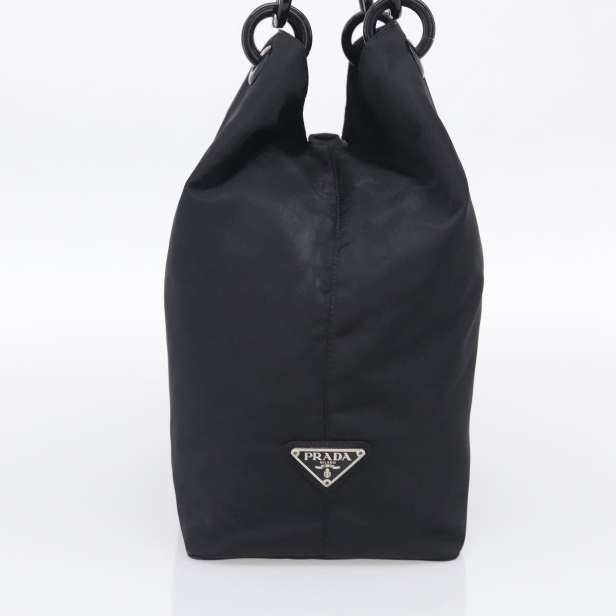 PRADA Hand Bag Nylon Black Silver Auth 215523