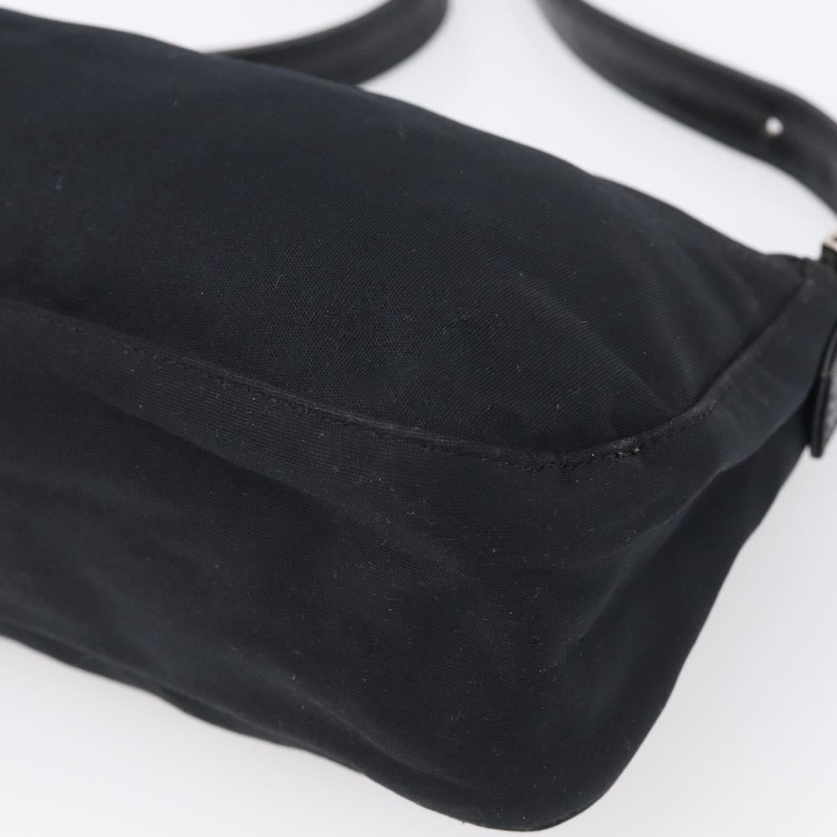 FENDI Mamma Baguette Shoulder Bag Cotton Jersey Black Silver Auth 215532