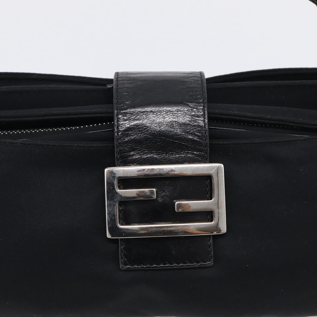 FENDI Mamma Baguette Shoulder Bag Cotton Jersey Black Silver Auth 215532